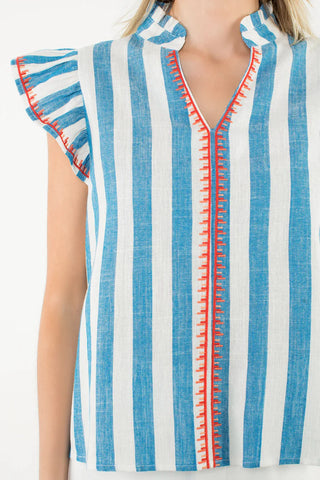 Flutter Sleeve Striped V-Neck Top
