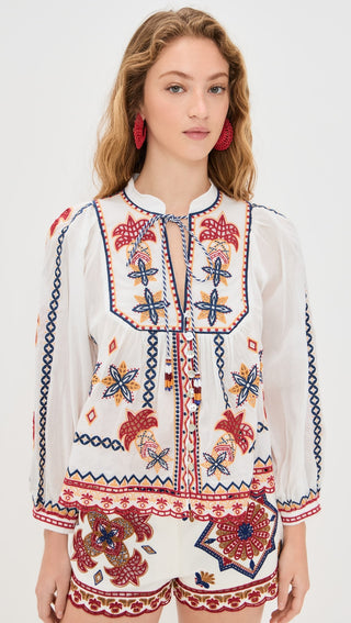Marys Tiles Off-White Embroidered Blouse