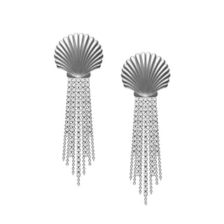 Scallop Shell Drop Earrings Rhodium