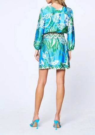 Fedele Turtle Printed Puff Sleeve Blouse
