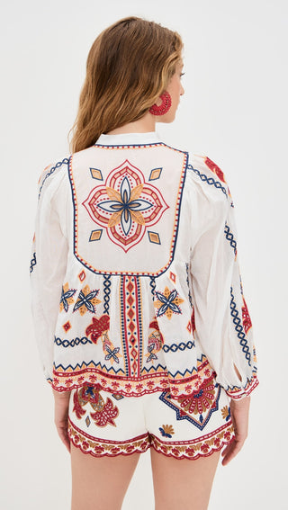 Marys Tiles Off-White Embroidered Blouse
