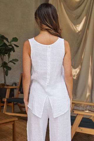 Linen Back Button Sleeveless Top
