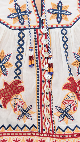Marys Tiles Off-White Embroidered Blouse