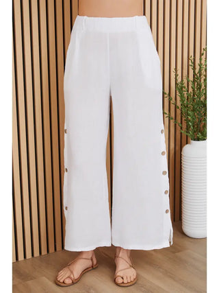 Wide Leg Side Button Linen Pants