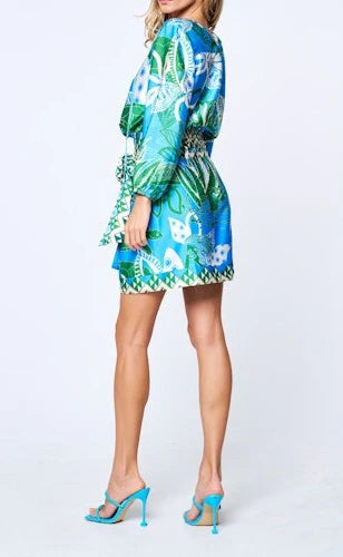 Fedele Turtle Printed Puff Sleeve Blouse