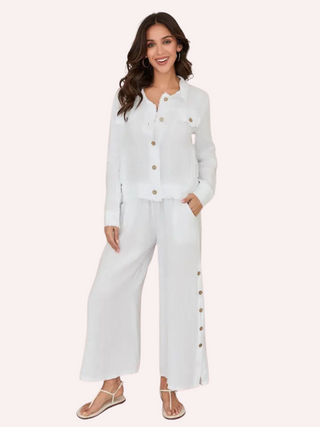 Wide Leg Side Button Linen Pants