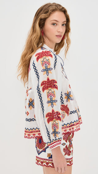 Marys Tiles Off-White Embroidered Blouse
